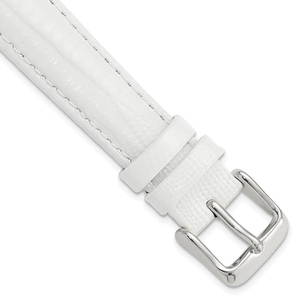 16mm White Teju Liz Grain Leather Silver-tone Buckle Watch Band