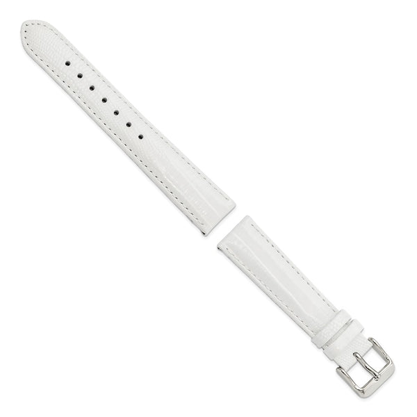 DeBeer 18mm White Teju Liz Grain Leather with Silver-tone Buckle 7.5 inch Watch Band