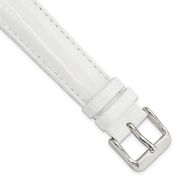 18mm White Teju Liz Grain Leather Silver-tone Buckle Watch Band