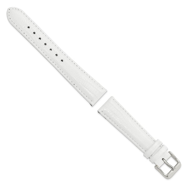 DeBeer 19mm White Teju Liz Grain Leather with Silver-tone Buckle 7.5 inch Watch Band