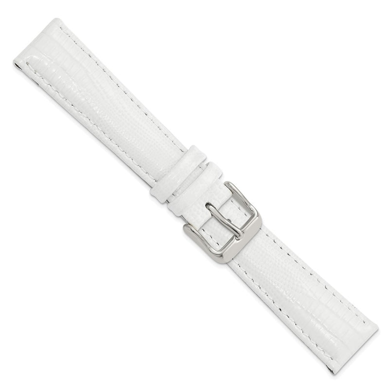 DeBeer 19mm White Teju Liz Grain Leather with Silver-tone Buckle 7.5 inch Watch Band