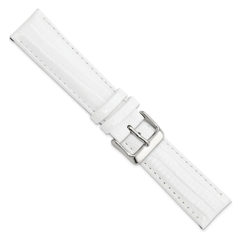 DeBeer 20mm White Teju Liz Grain Leather with Silver-tone Buckle 7.5 inch Watch Band