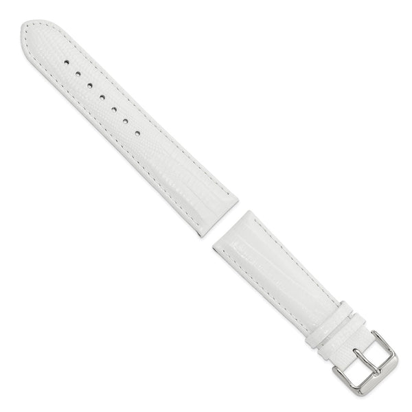 22mm White Teju Liz Grain Leather Silver-tone Buckle Watch Band