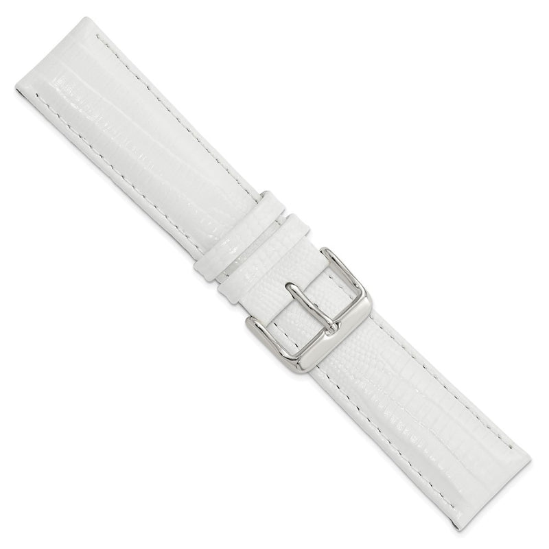DeBeer 22mm White Teju Liz Grain Leather with Silver-tone Buckle 7.5 inch Watch Band