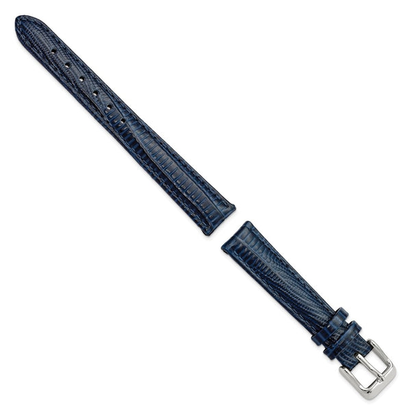 14mm Navy Teju Liz Grain Leather Silver-tone Buckle Watch Band