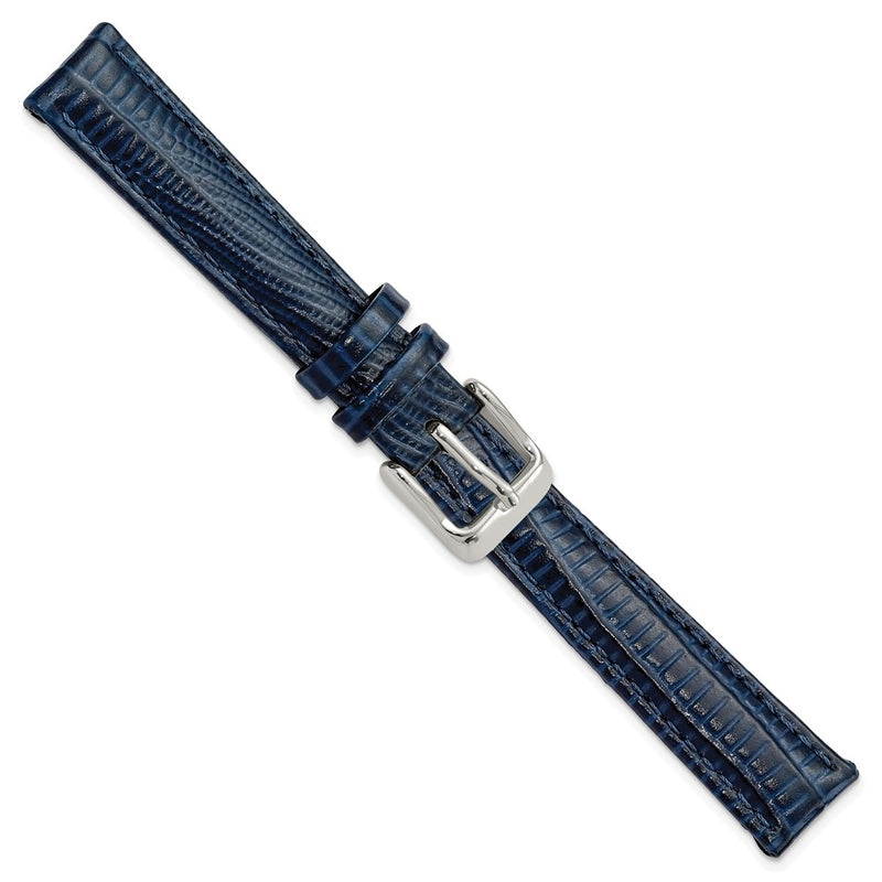 14mm Navy Teju Liz Grain Leather Silver-tone Buckle Watch Band