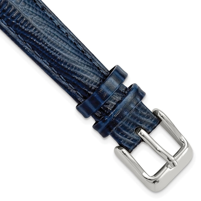 14mm Navy Teju Liz Grain Leather Silver-tone Buckle Watch Band