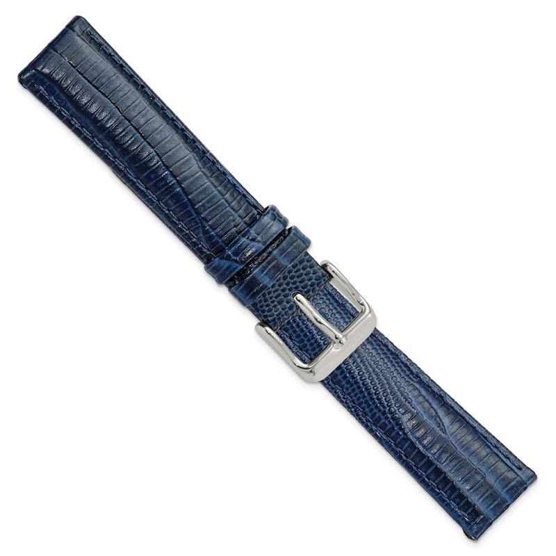 DeBeer 18mm Navy Teju Liz Grain Leather with Silver-tone Buckle 7.5 inch Watch Band