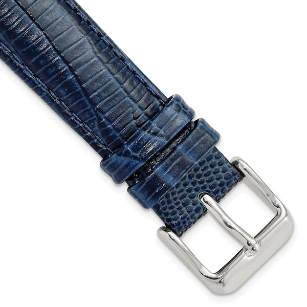 18mm Navy Teju Liz Grain Leather Silver-tone Buckle Watch Band