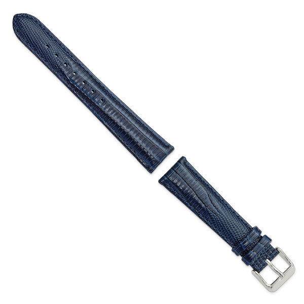 DeBeer 19mm Navy Teju Liz Grain Leather with Silver-tone Buckle 7.5 inch Watch Band