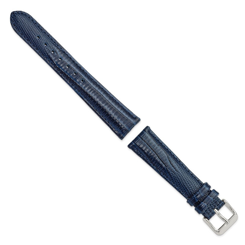 DeBeer 19mm Navy Teju Liz Grain Leather with Silver-tone Buckle 7.5 inch Watch Band