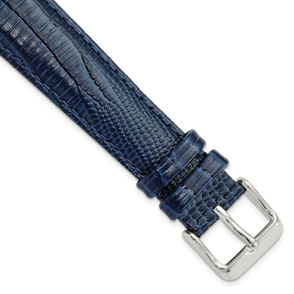 19mm Navy Teju Liz Grain Leather Silver-tone Buckle Watch Band