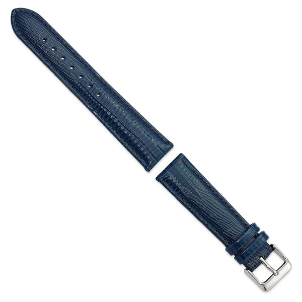 DeBeer 20mm Navy Teju Liz Grain Leather with Silver-tone Buckle 7.5 inch Watch Band