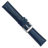 DeBeer 20mm Navy Teju Liz Grain Leather with Silver-tone Buckle 7.5 inch Watch Band