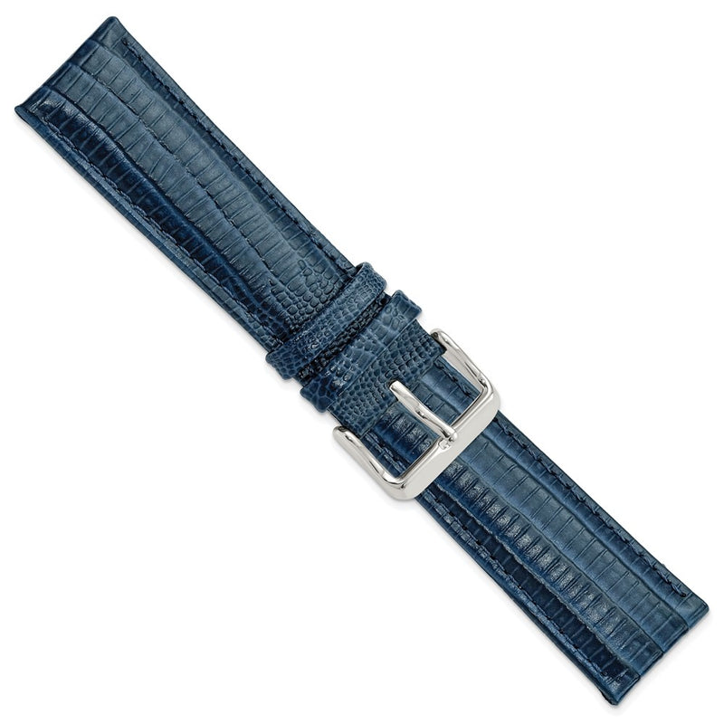 22mm Navy Teju Liz Grain Leather Silver-tone Buckle Watch Band