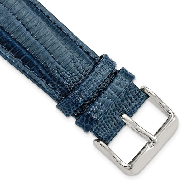 22mm Navy Teju Liz Grain Leather Silver-tone Buckle Watch Band