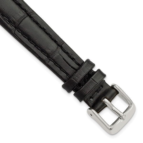 14mm Black Matte Alligator Grain Silver-tone Buckle Watch Band