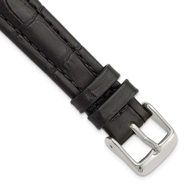 16mm Black Matte Alligator Grain Silver-tone Buckle Watch Band