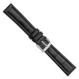 DeBeer 18mm Black Matte Alligator Grain Leather with Silver-tone Buckle 7.5 inch Watch Band