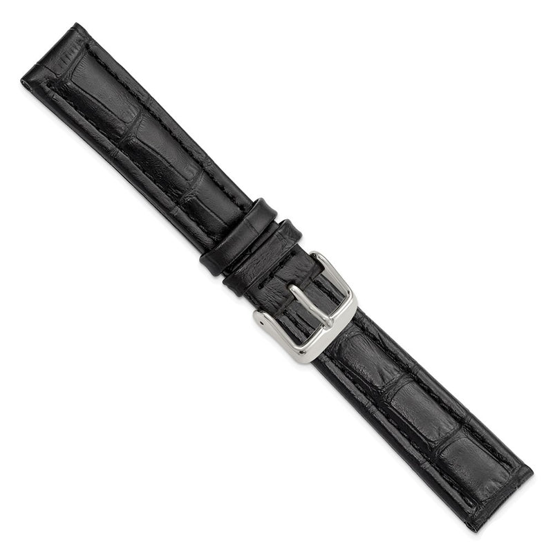 18mm Black Matte Alligator Grain Silver-tone Buckle Watch Band