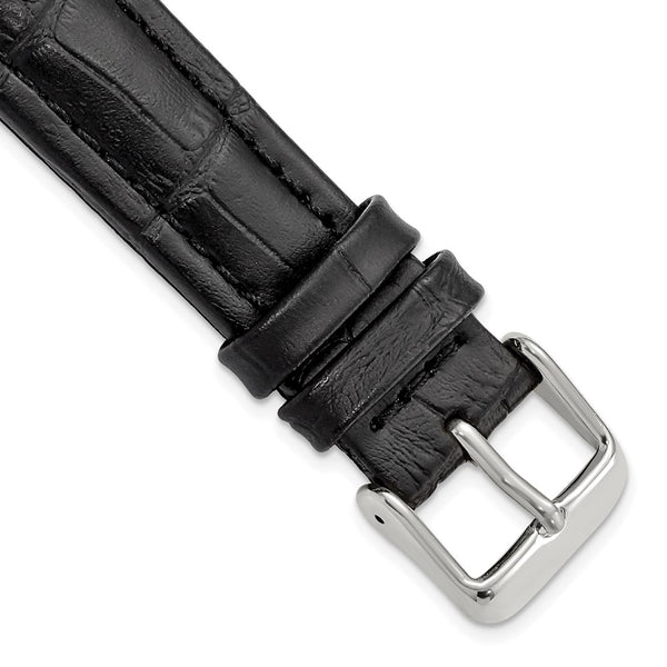 18mm Black Matte Alligator Grain Silver-tone Buckle Watch Band