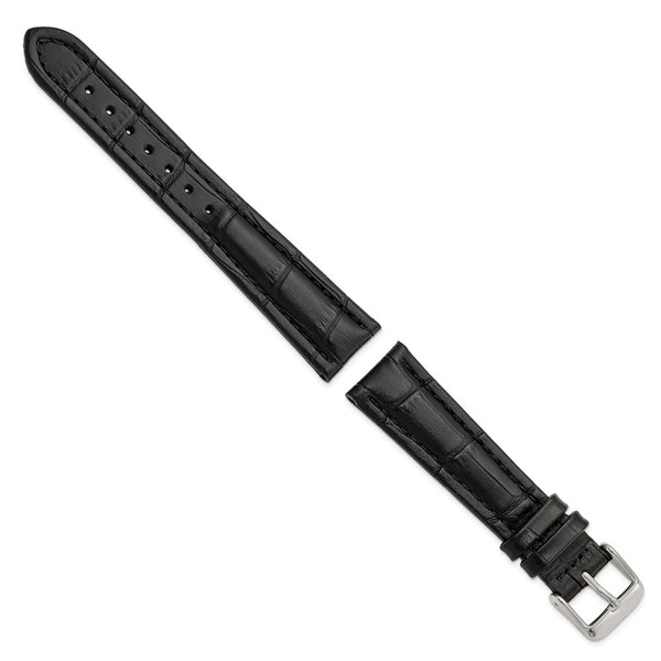 19mm Black Matte Alligator Grain Silver-tone Buckle Watch Band