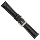 19mm Black Matte Alligator Grain Silver-tone Buckle Watch Band