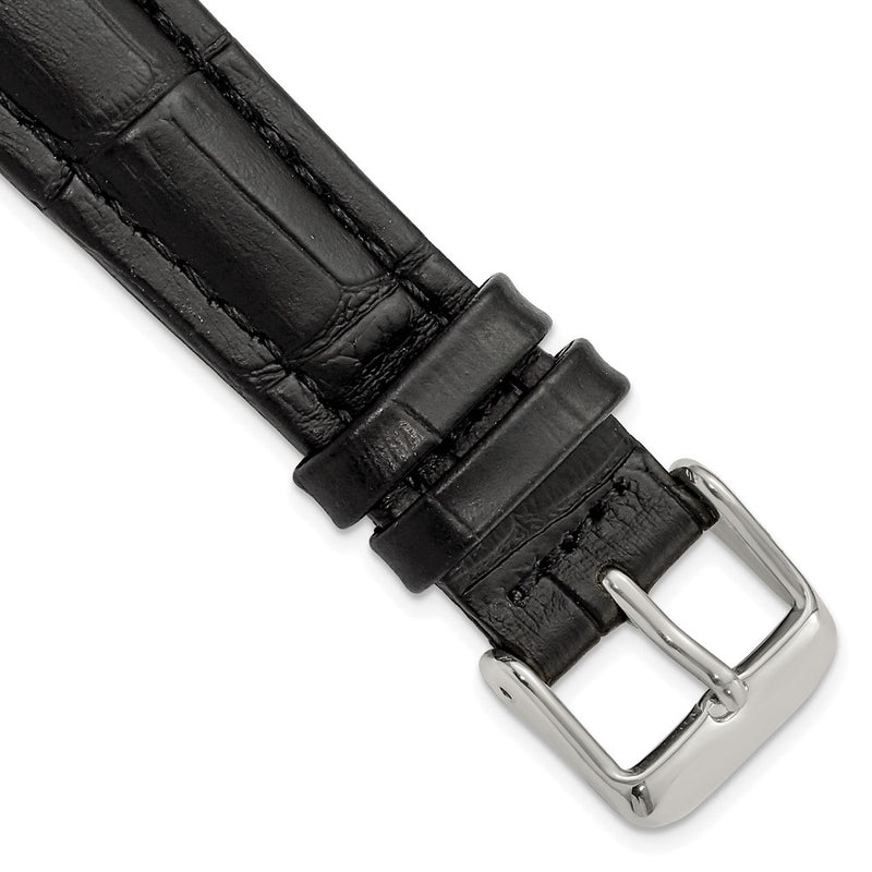 19mm Black Matte Alligator Grain Silver-tone Buckle Watch Band