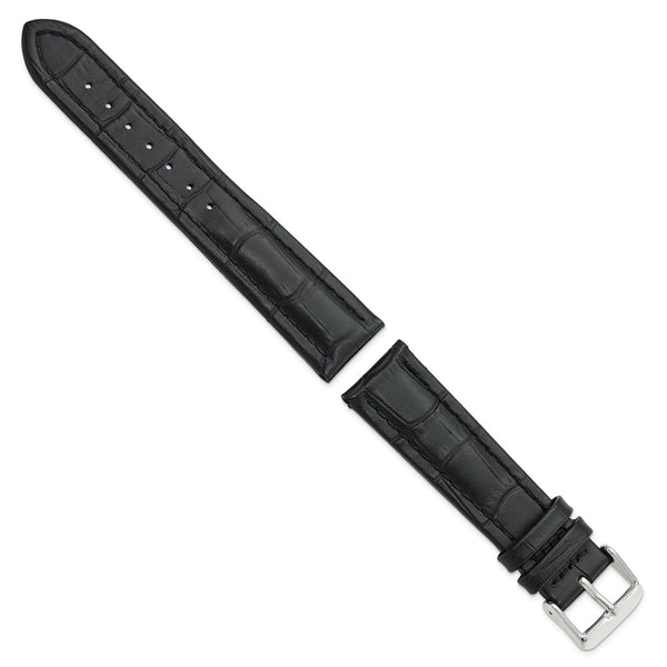 20mm Black Matte Alligator Grain Silver-tone Buckle Watch Band