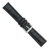 20mm Black Matte Alligator Grain Silver-tone Buckle Watch Band