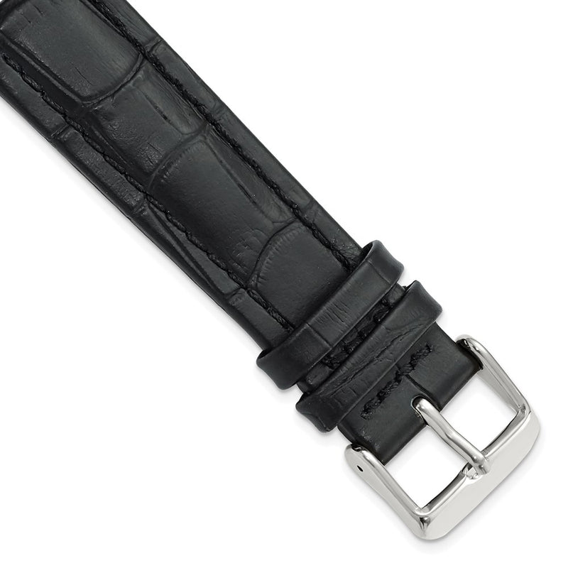 20mm Black Matte Alligator Grain Silver-tone Buckle Watch Band