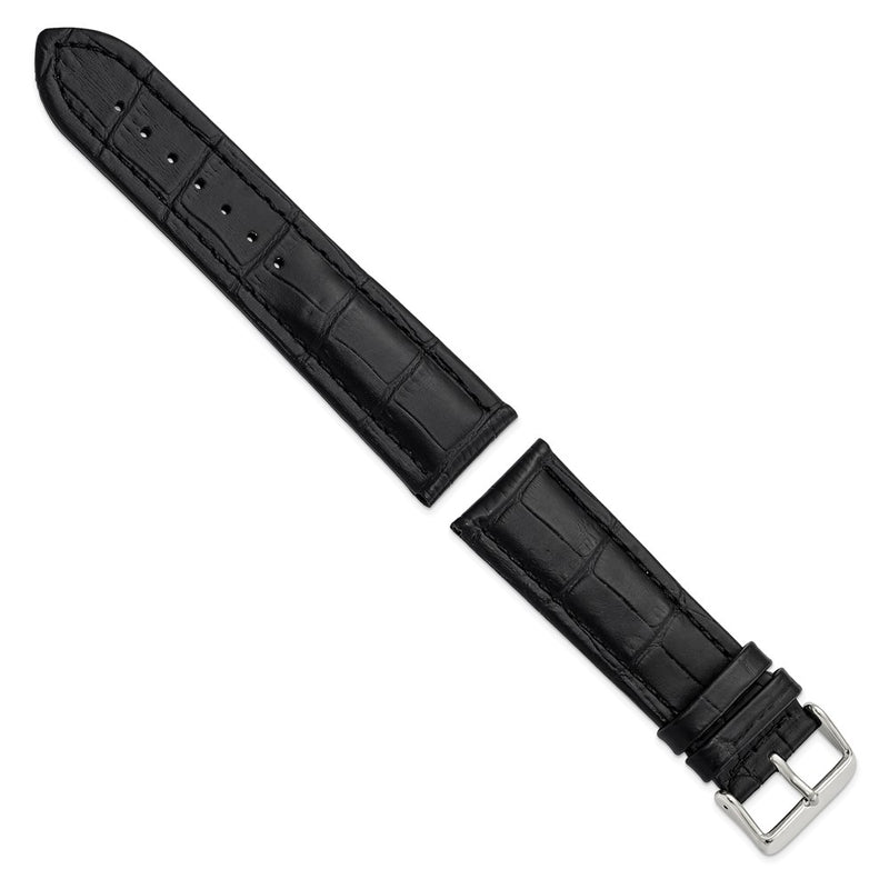 DeBeer 24mm Black Matte Alligator Grain Leather with Silver-tone Buckle 7.5 inch Watch Band
