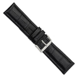 24mm Black Matte Alligator Grain Silver-tone Buckle Watch Band