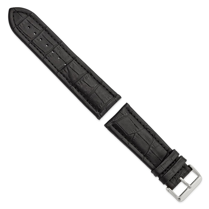 DeBeer 26mm Black Matte Alligator Grain Leather with Silver-tone Buckle 7.5 inch Watch Band