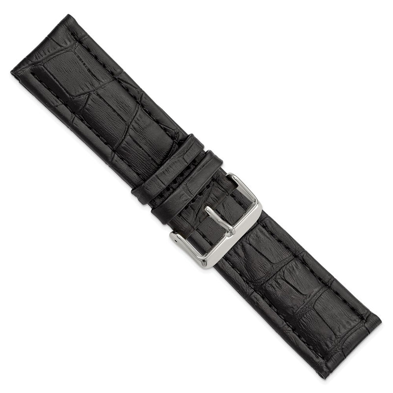 DeBeer 26mm Black Matte Alligator Grain Leather with Silver-tone Buckle 7.5 inch Watch Band