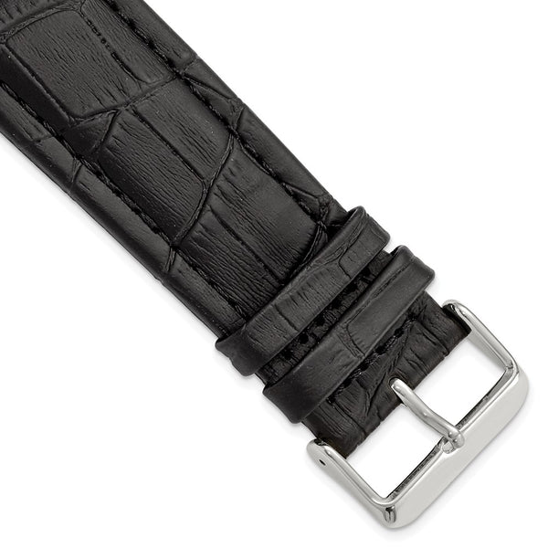 26mm Black Matte Alligator Grain Silver-tone Buckle Watch Band