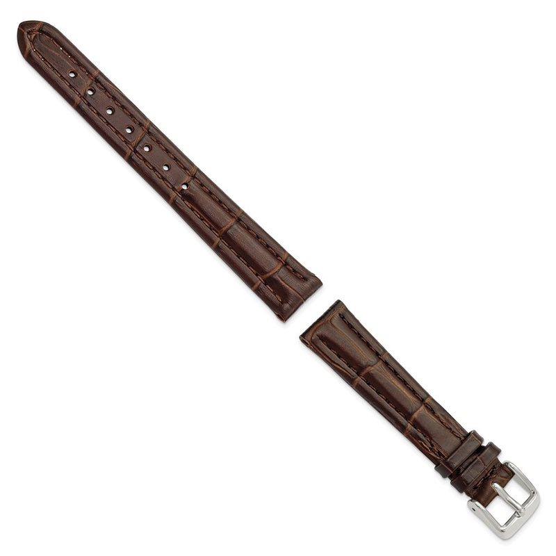 DeBeer 14mm Dark Brown Matte Alligator Grain Leather with Silver-tone Buckle 6.75 inch Watch Band