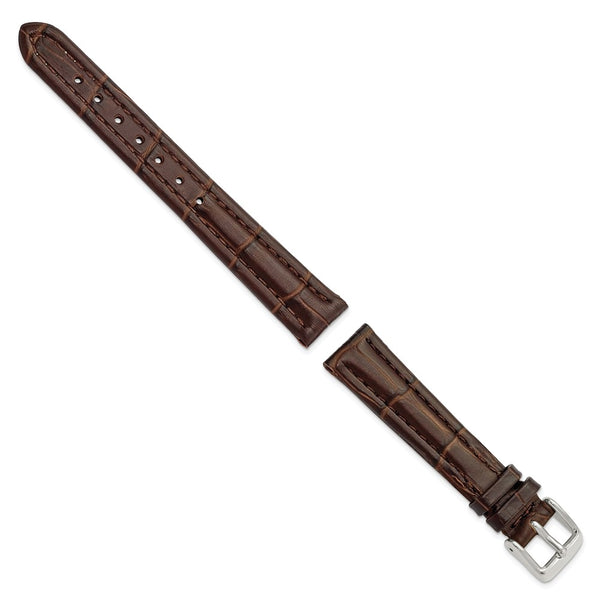 14mm Dark Brown Matte Alligator Grain Silver-tone Buckle Watch Band