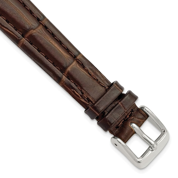 14mm Dark Brown Matte Alligator Grain Silver-tone Buckle Watch Band