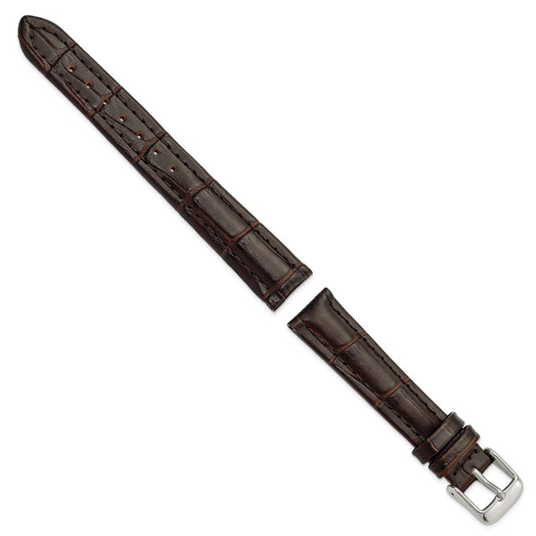 16mm Dark Brown Matte Alligator Grain Silver-tone Buckle Watch Band