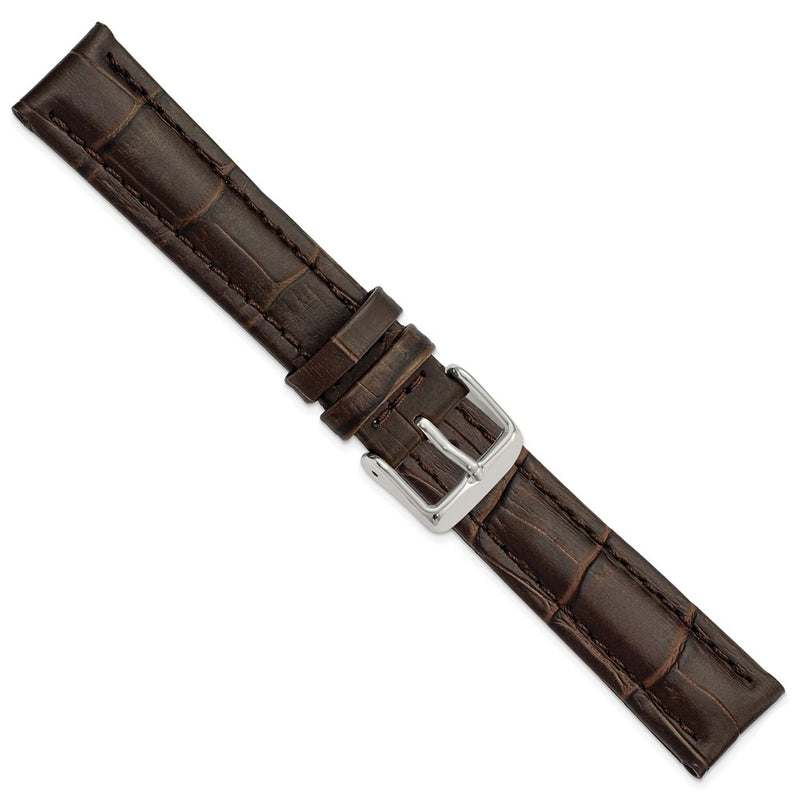 DeBeer 18mm Dark Brown Matte Alligator Grain Leather with Silver-tone Buckle 7.5 inch Watch Band