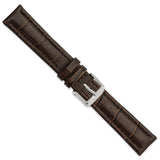 18mm Dark Brown Matte Alligator Grain Silver-tone Buckle Watch Band