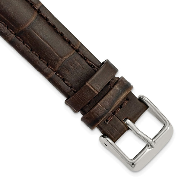 18mm Dark Brown Matte Alligator Grain Silver-tone Buckle Watch Band