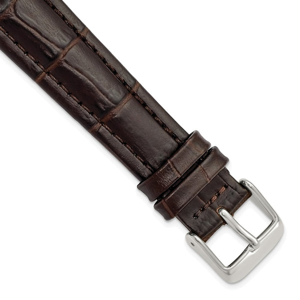 19mm Dark Brown Matte Alligator Grain Silver-tone Buckle Watch Band