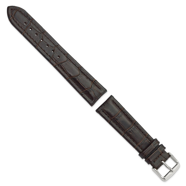 20mm Dark Brown Matte Alligator Grain Silver-tone Buckle Watch Band