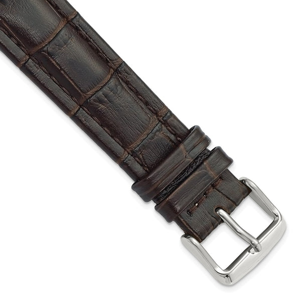 20mm Dark Brown Matte Alligator Grain Silver-tone Buckle Watch Band