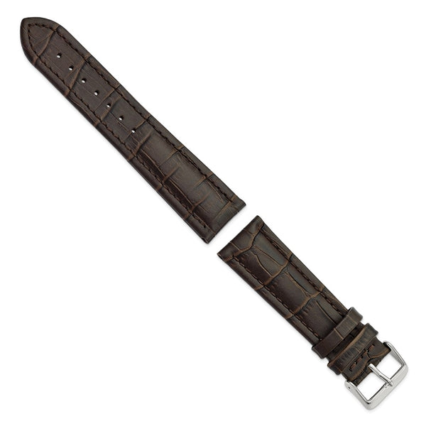DeBeer 22mm Dark Brown Matte Alligator Grain Leather with Silver-tone Buckle 7.5 inch Watch Band