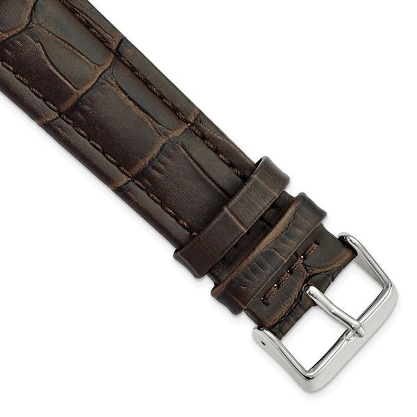 22mm Dark Brown Matte Alligator Grain Silver-tone Buckle Watch Band