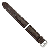 DeBeer 24mm Dark Brown Matte Alligator Grain Leather with Silver-tone Buckle 7.5 inch Watch Band