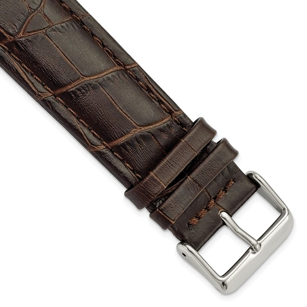 24mm Dark Brown Matte Alligator Grain Silver-tone Buckle Watch Band